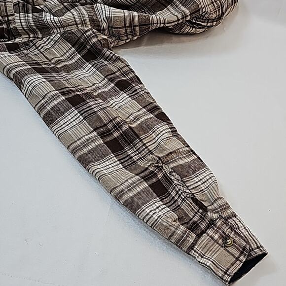 Wrangler Mens Sz Small Brown Plaid Flannel Pockets Quilted Lined Shacket Jacket - Picture 7 of 12